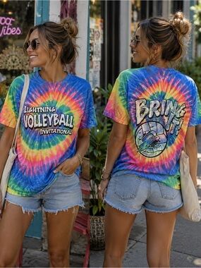 Lightning Volleyball Invitational Tie Dye Graphic Tee Shirt Medium‎